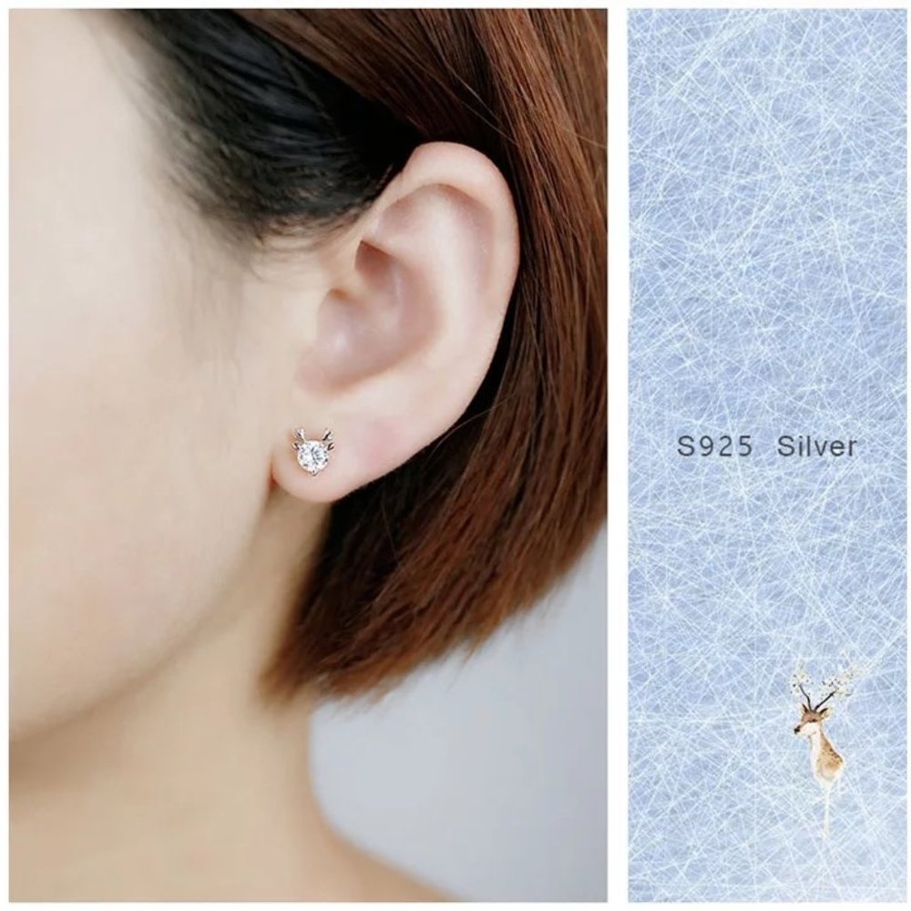 5mm Lab Diamonds Deer 14k Gold over Sterling Silver Earrings - Picture 5 of 8